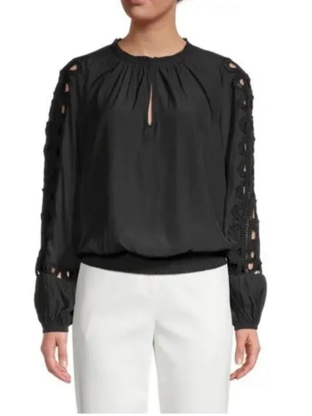 Ramy Brook Brittany Lace Long Sleeve Cutout Top Black XXS Oversized NWT